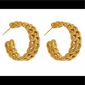 New 18k Gold Chunky Wide Hoop Earrings